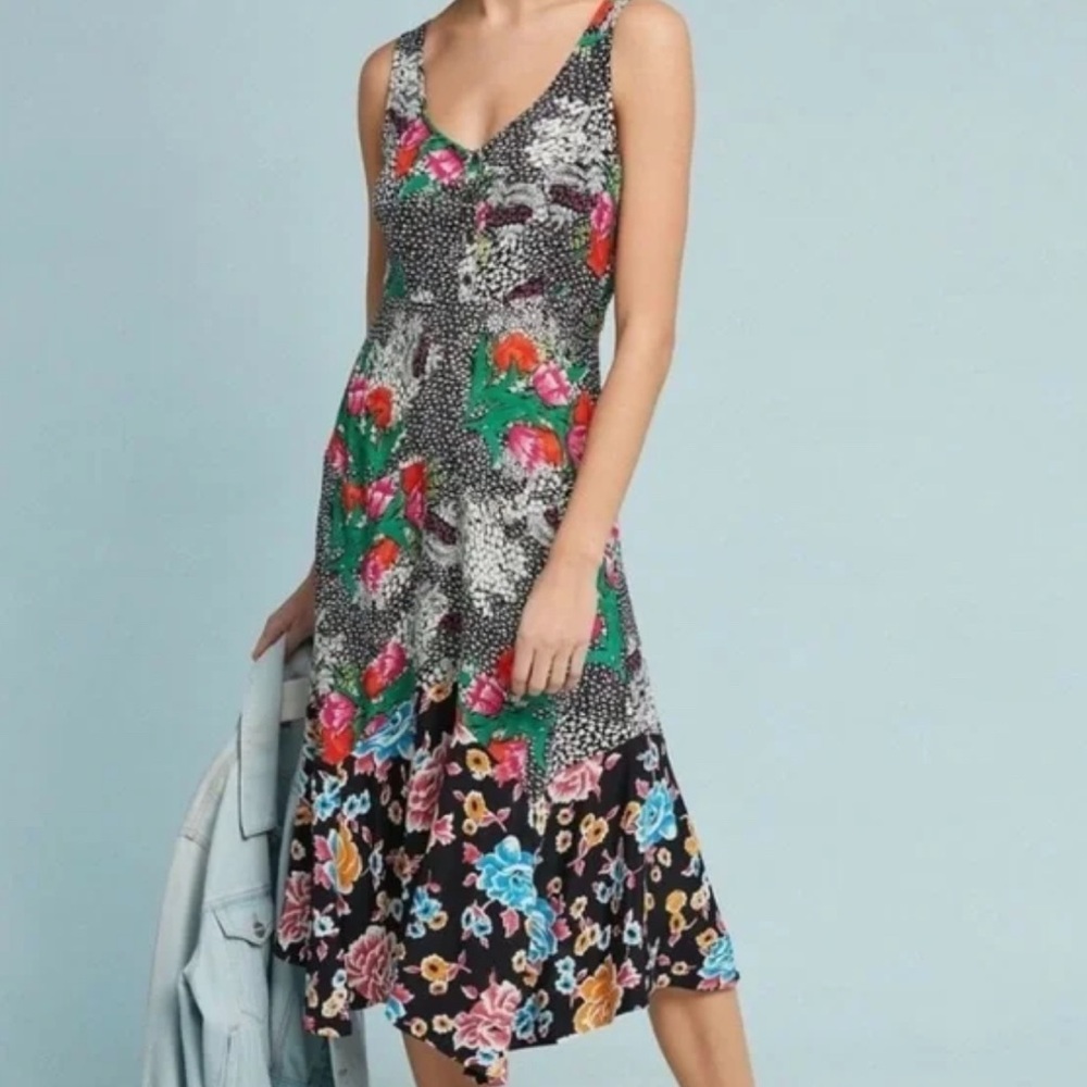 Anthropologie Maeve Floral Midi Dress — Violette in Black Motif, Size 4